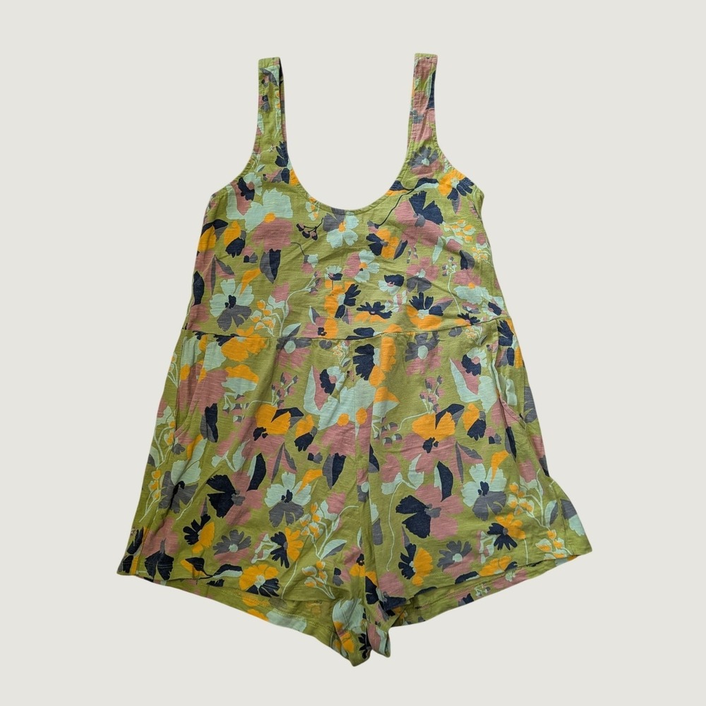 Known Supply Boho Ivy Floral Romper in Martini Olive Green Medium